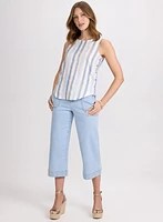 Blouse sans manches rayée en lin