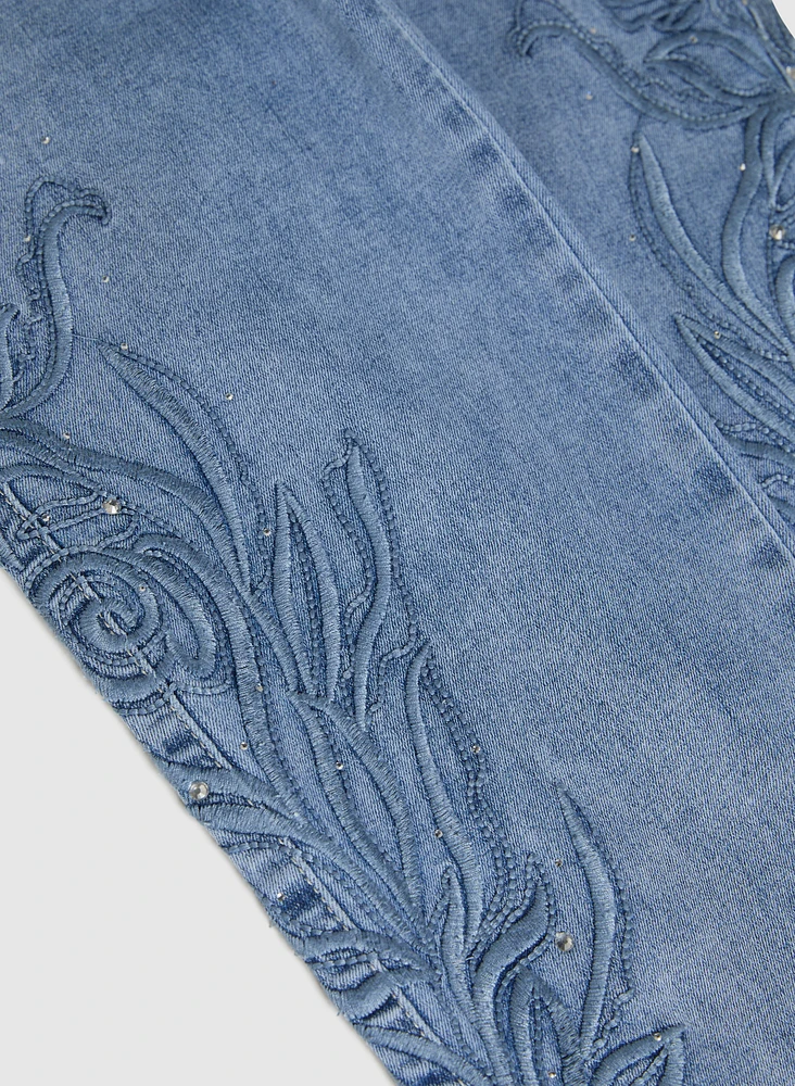 Embroidered Straight-Leg Jeans