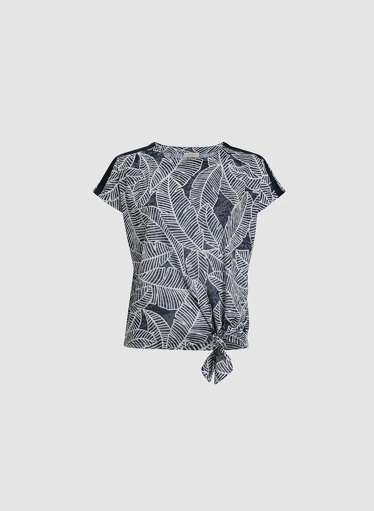 Knotted Leaf Print Top