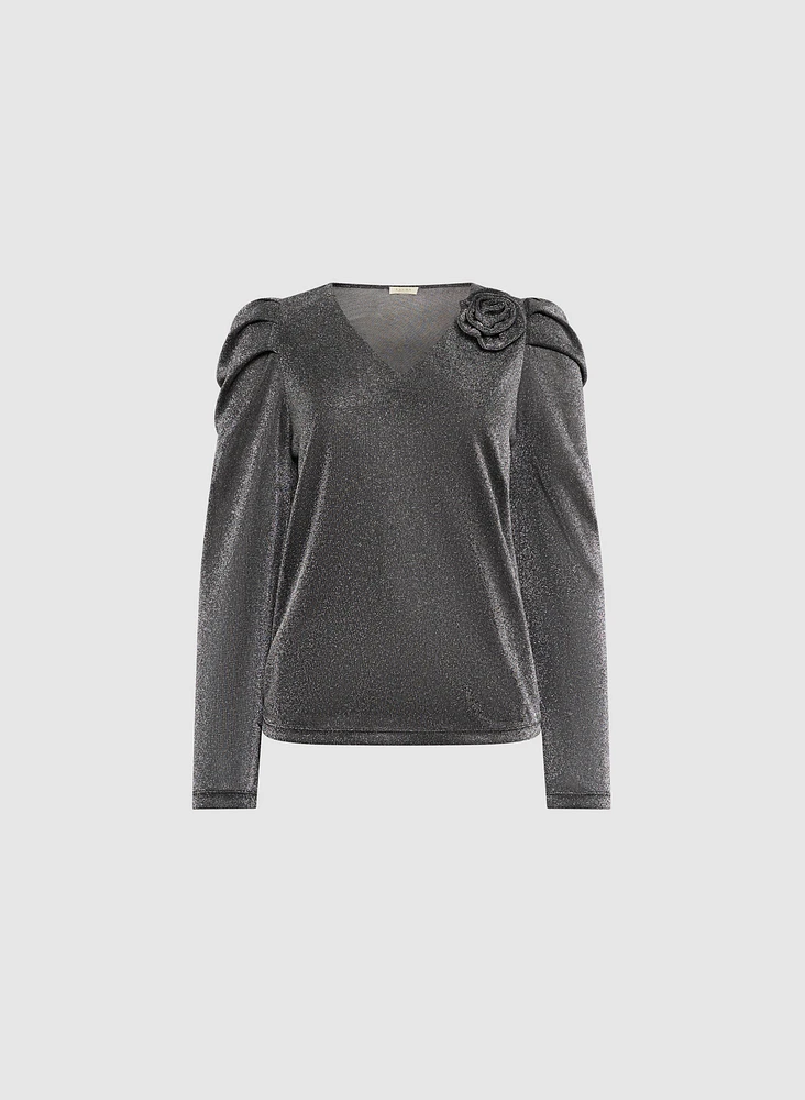 Metallic Flower Detail Top