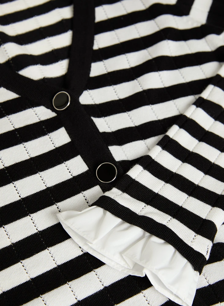 Striped Flared-Cuff Cardigan