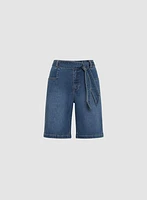 Short en denim avec ceinture à nouer