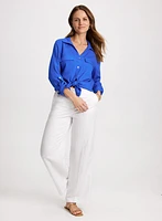 Blouse à manches roulées en mélange de lin
