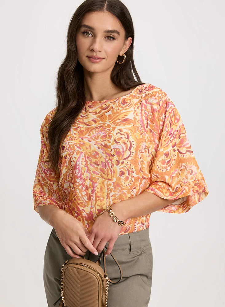 Tie-Waist Poncho-Style Blouse