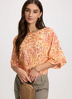 Tie-Waist Poncho-Style Blouse