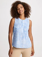 Sleeveless Floral Pleated Blouse