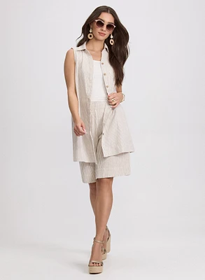 Striped Cotton-Linen Blouse & Cotton Shorts