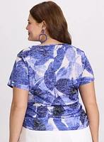 Embellished Leaf Print T-Shirt