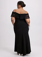 Off-Shoulder Sheer Panel Dress