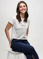 T-shirt uni avec lettrage scintillant