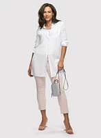 Button-Front Linen Tunic & Slim Leg Ankle Jeans