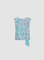 Tied-Hem Mosaic Print Top