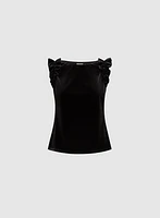 Ruffled Shoulder Velour Top