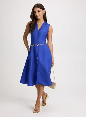 Robe-chemisier midi en mélange de lin