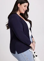 Ribbed Trim Open-Front Cardigan