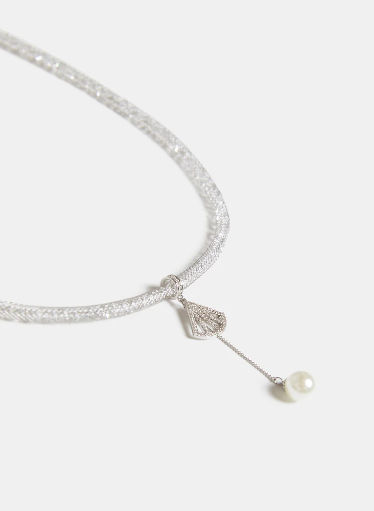 Collier pendentif à éventail et perle