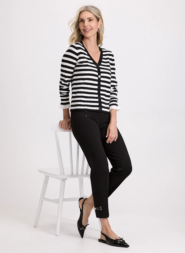 Striped Flared-Cuff Cardigan