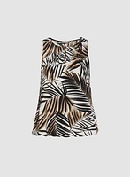Sleeveless Leaf-Print Keyhole Top