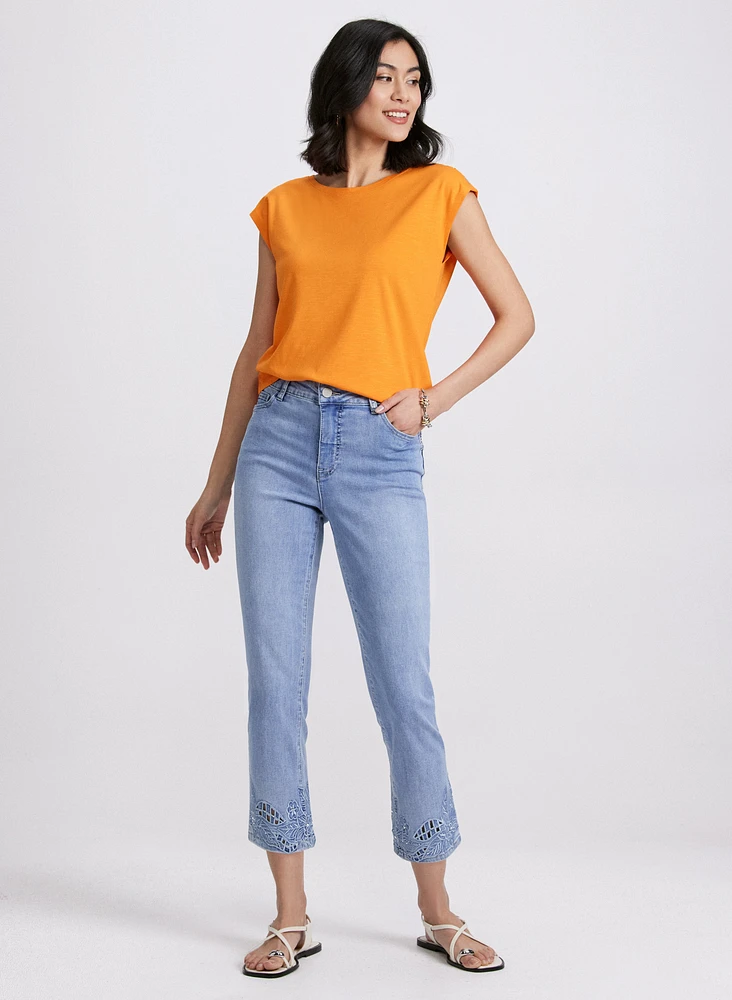 Embroidered Capri Jeans