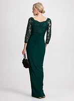Scalloped Detail Lace Sleeve Dress