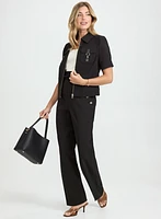 Olivia Embossed Button Wide-Leg Pants