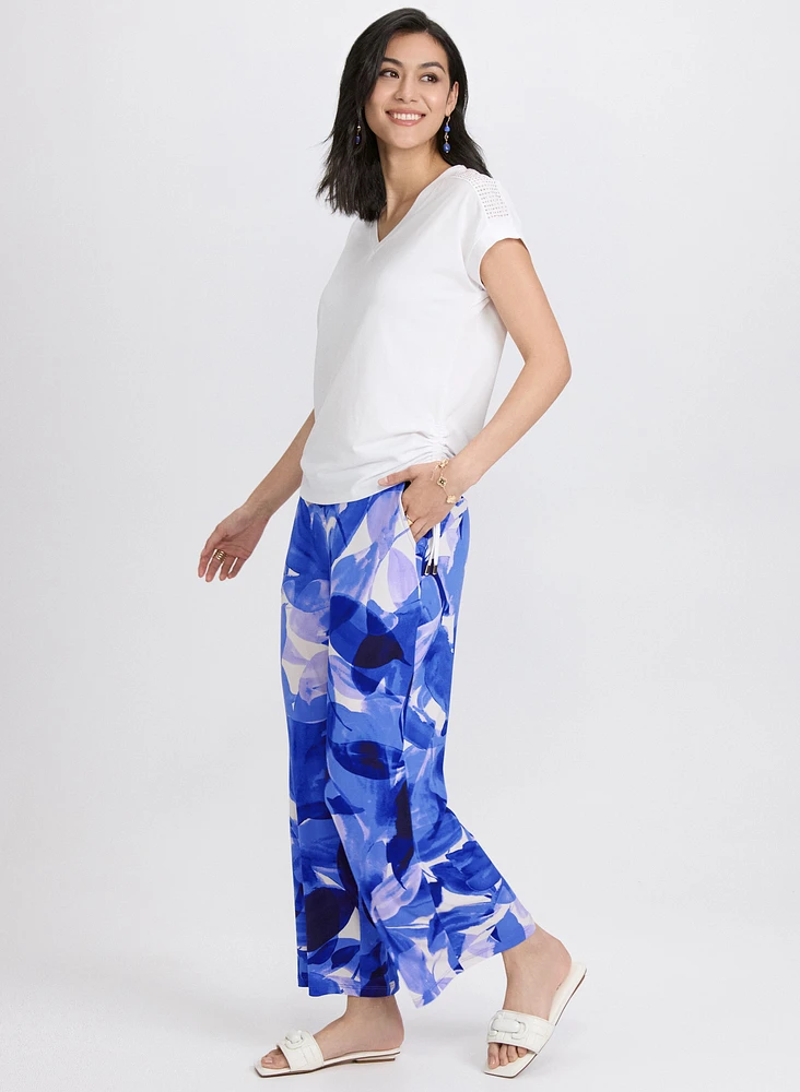 Olivia Leaf Print Wide-Leg Pants