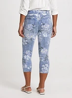 Floral Pattern Pull-On Jeans