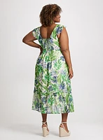 Ruffled V-Neck Crepe Maxi Dress