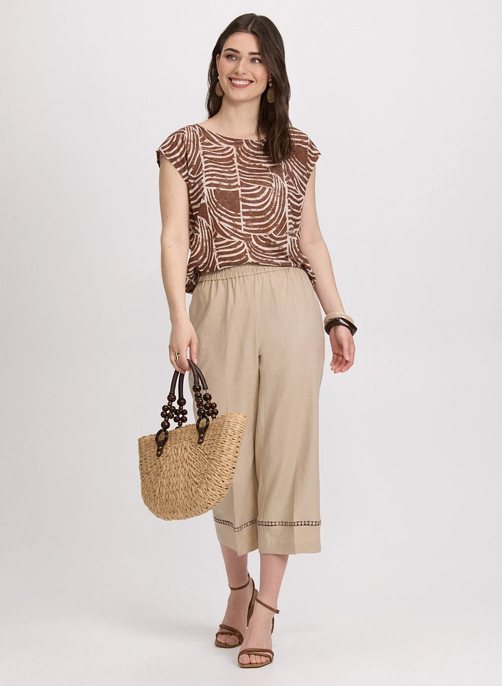 Stretch-Linen Crochet Detail Culottes