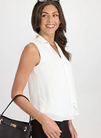 Lace-Through Tie-Neck Blouse