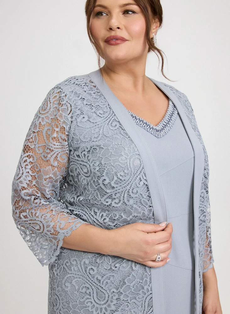 Ensemble à robe fourreau et veste en dentelle