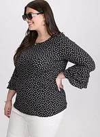 Polka Dot Bell Sleeve Top