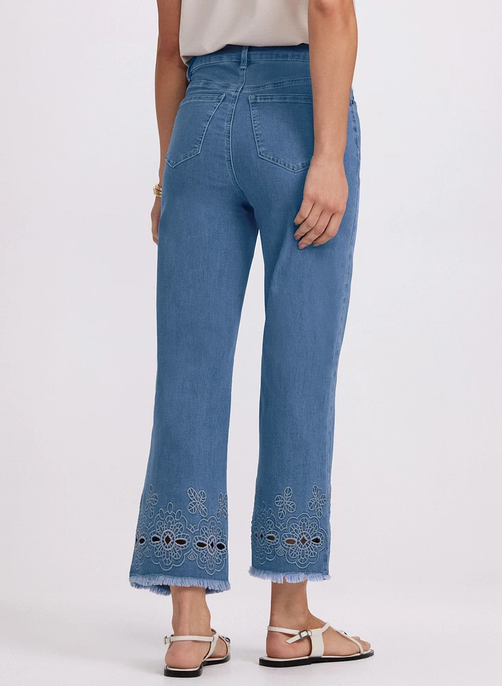 Embroidered Wide-Leg Jeans