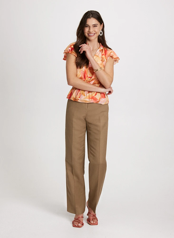 Tropical Print Tiered Sleeve Blouse