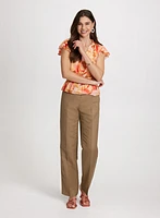 Tropical Print Tiered Sleeve Blouse