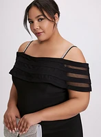 Off-Shoulder Sheer Panel Dress
