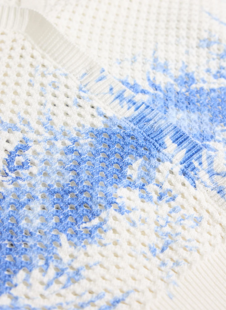 Printed Open Knit Cardigan