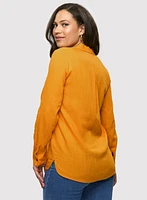 Rolled Sleeves Linen Blend Blouse