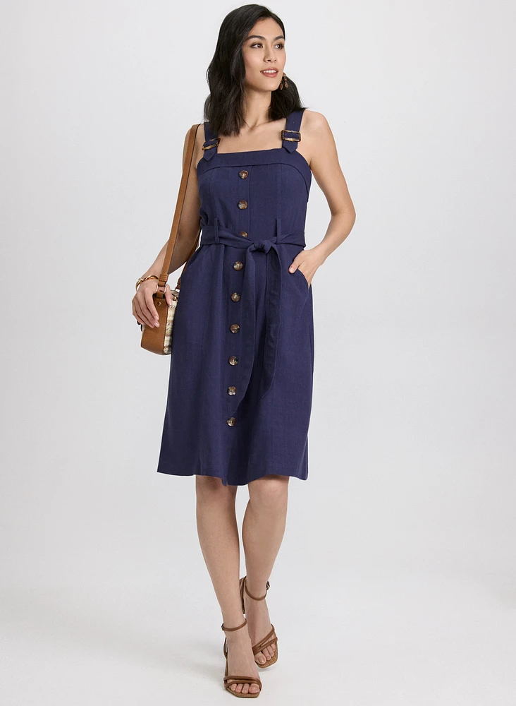 Linen-Blend Button-Down Dress