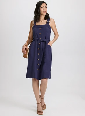 Linen-Blend Button-Down Dress