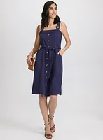 Linen-Blend Button-Down Dress