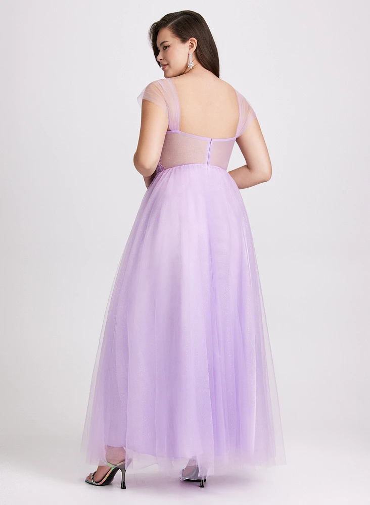 Mesh Floral Bodice Gown