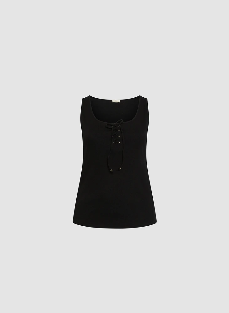 Lace-Up Ribbed Tank