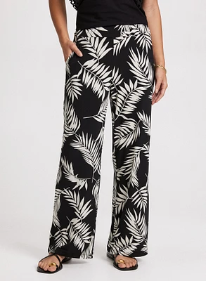Palm Print Wide-Leg Pants