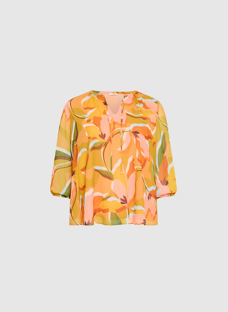 Floral Split Neck Blouse