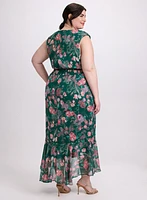 Floral Waterfall Ruffle Dress