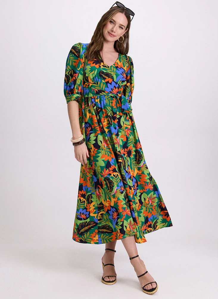 Robe tropical à manches bouffantes