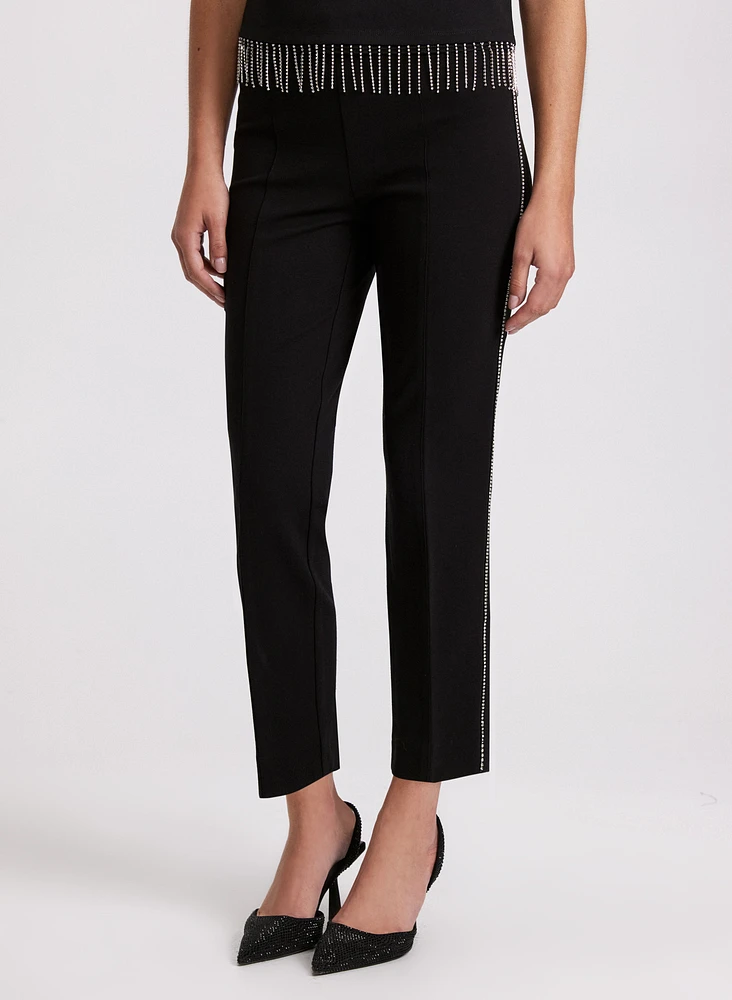 Sofia Rhinestone Trim Slim-Leg Pants - Short