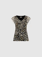 Frilled Animal Print Top