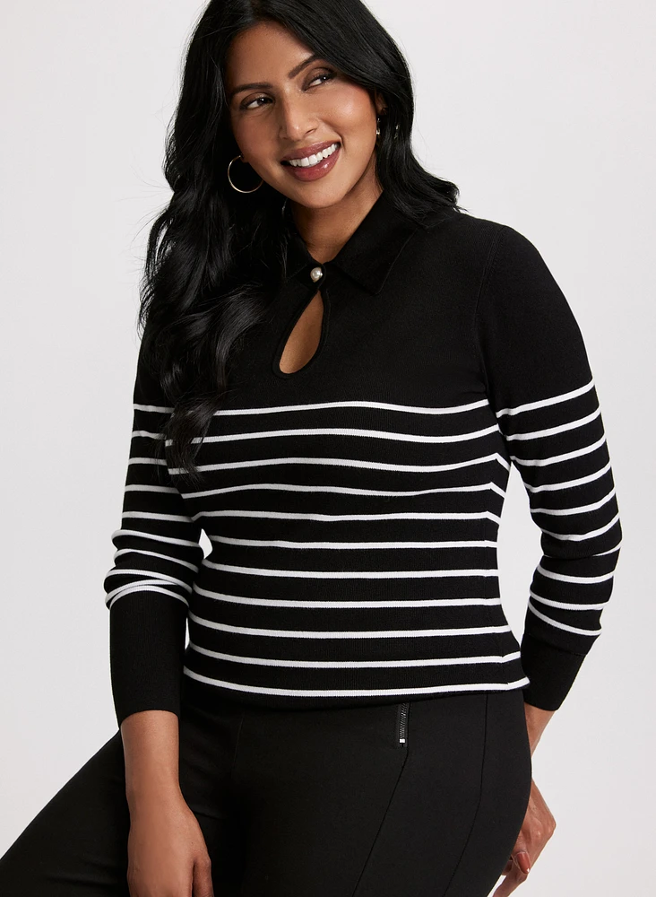 Striped Pearl Button Detail Sweater